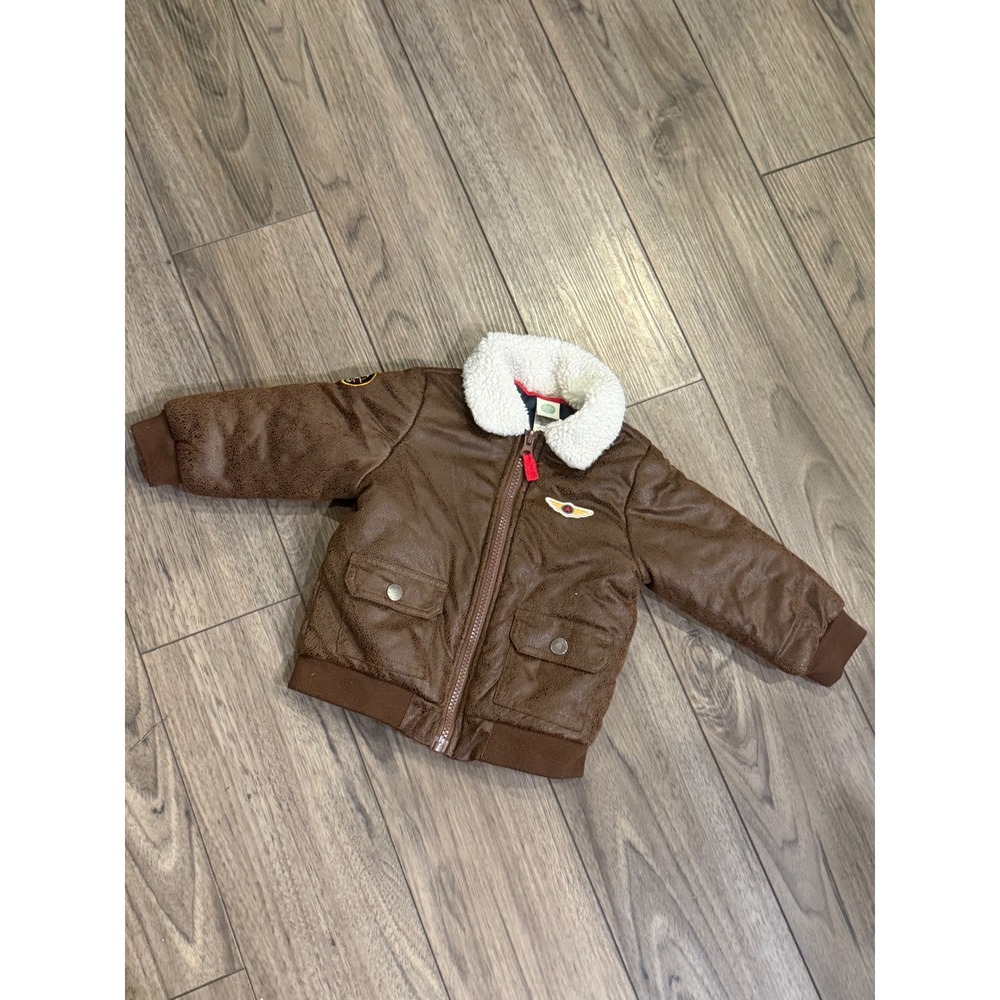 Little Me Infant Aviator Bomber Jacket 18M Faux Leather Sherpa Collar Coat